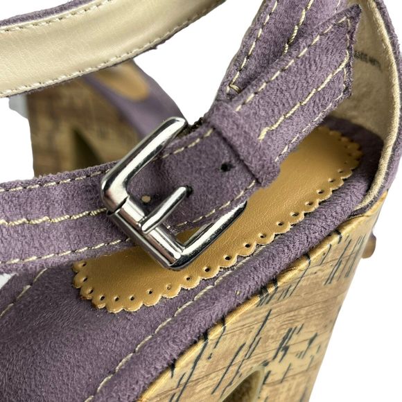 MixIt Strappy High Heel Shoes 6.5 Open Toe Cork 4” Heels Purple Suede 022-8051 - Picture 7 of 16